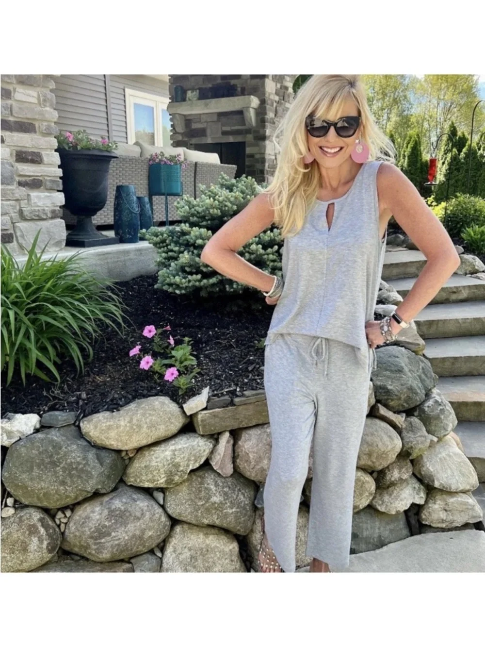 Cabi 6151 Sleeveless V-Neck Lounge Jumpsuit in Heather Gray - Picture 2 of 3